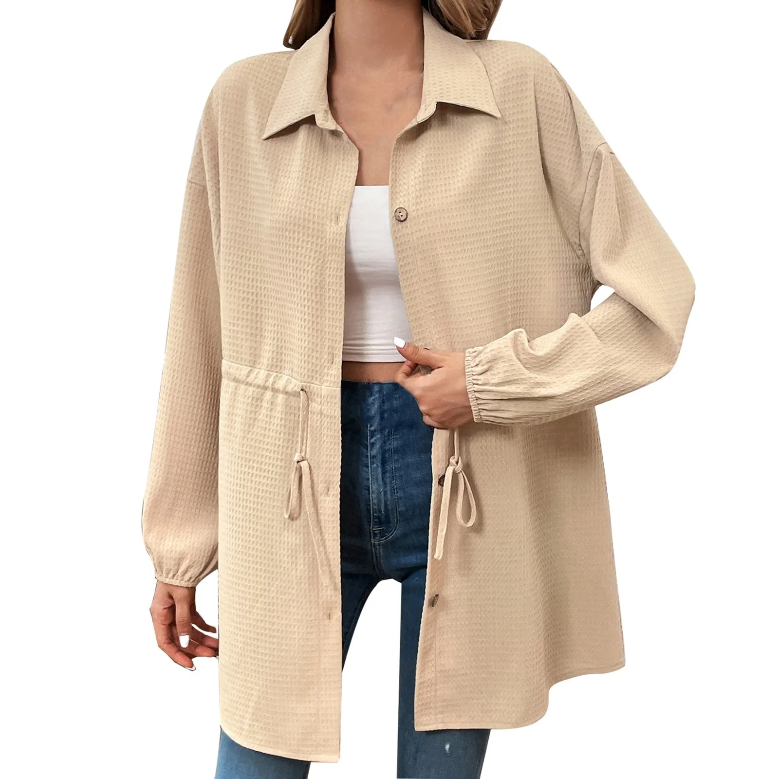 

Блузка женская однотонная на завязках, модный топ с лацканами и поясом, Повседневная рубашка с длинным рукавом, праздничная одежда