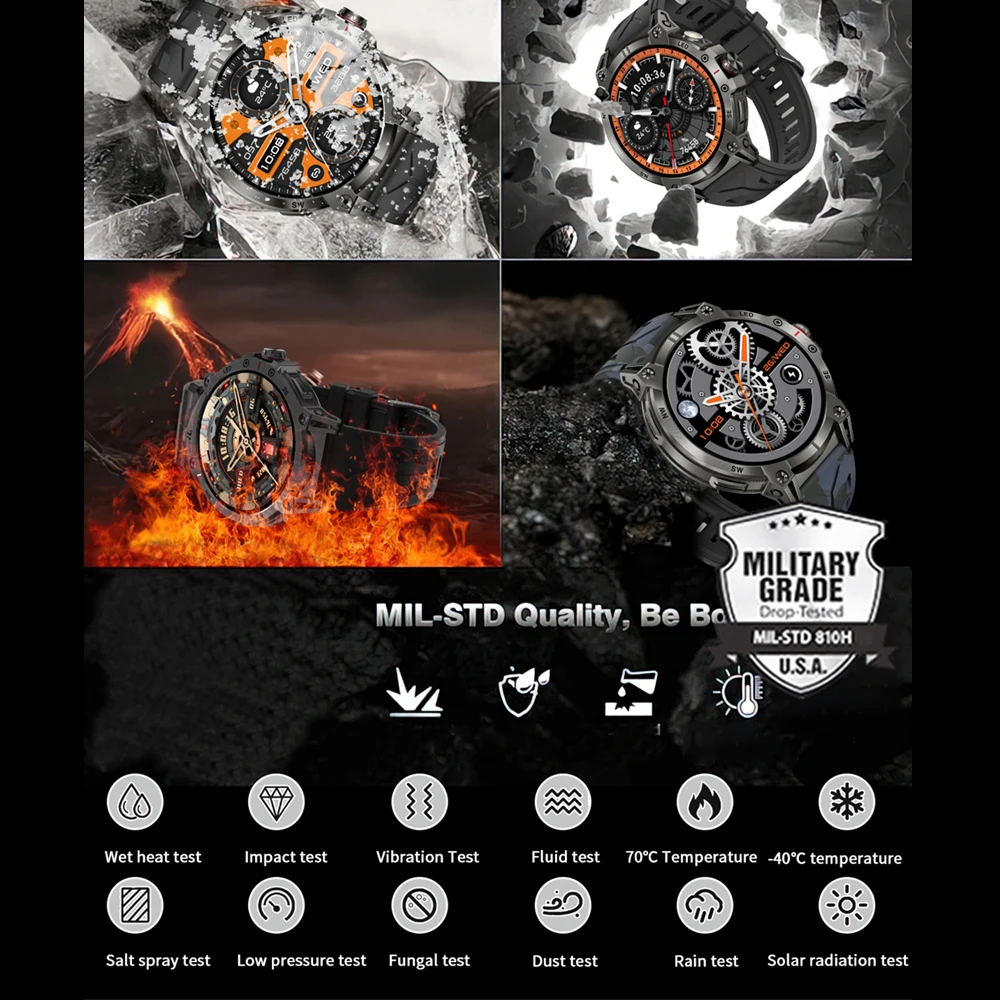 GPS Outdoor Rugged Smart Watch Men LED Lights 760 Extra Large mAh Battery Waterproof Watch Smartwatch IOS