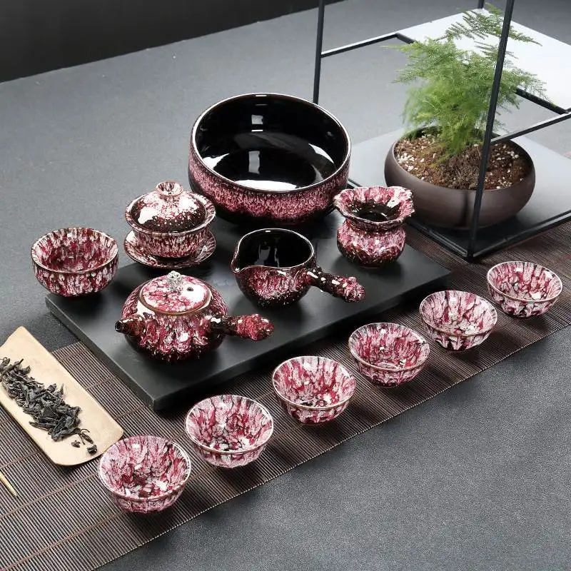 

High end Kung Fu tea set accessories tea cup set light luxury home office retro ceramic Jun kiln Teapot Tea Set