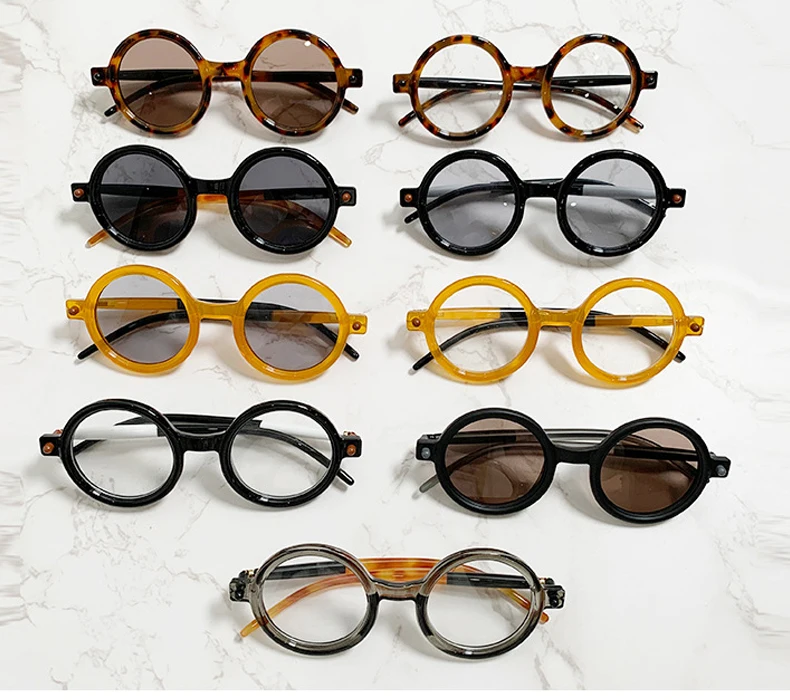 SO&EI Ins Popular Fashion Round Sungla Women Retro Double Color Clear Lens Eyewear Men Trending Shades UV400 Sun_voghion.com