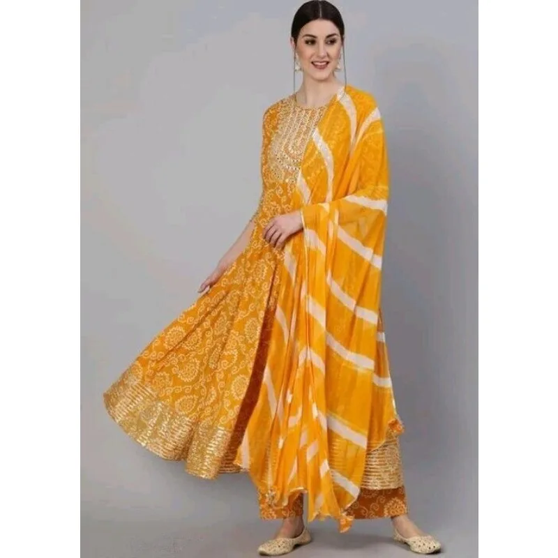 

Salwar Kameez Dress Embroidery Women Kurti Palazzo Dupatta Set