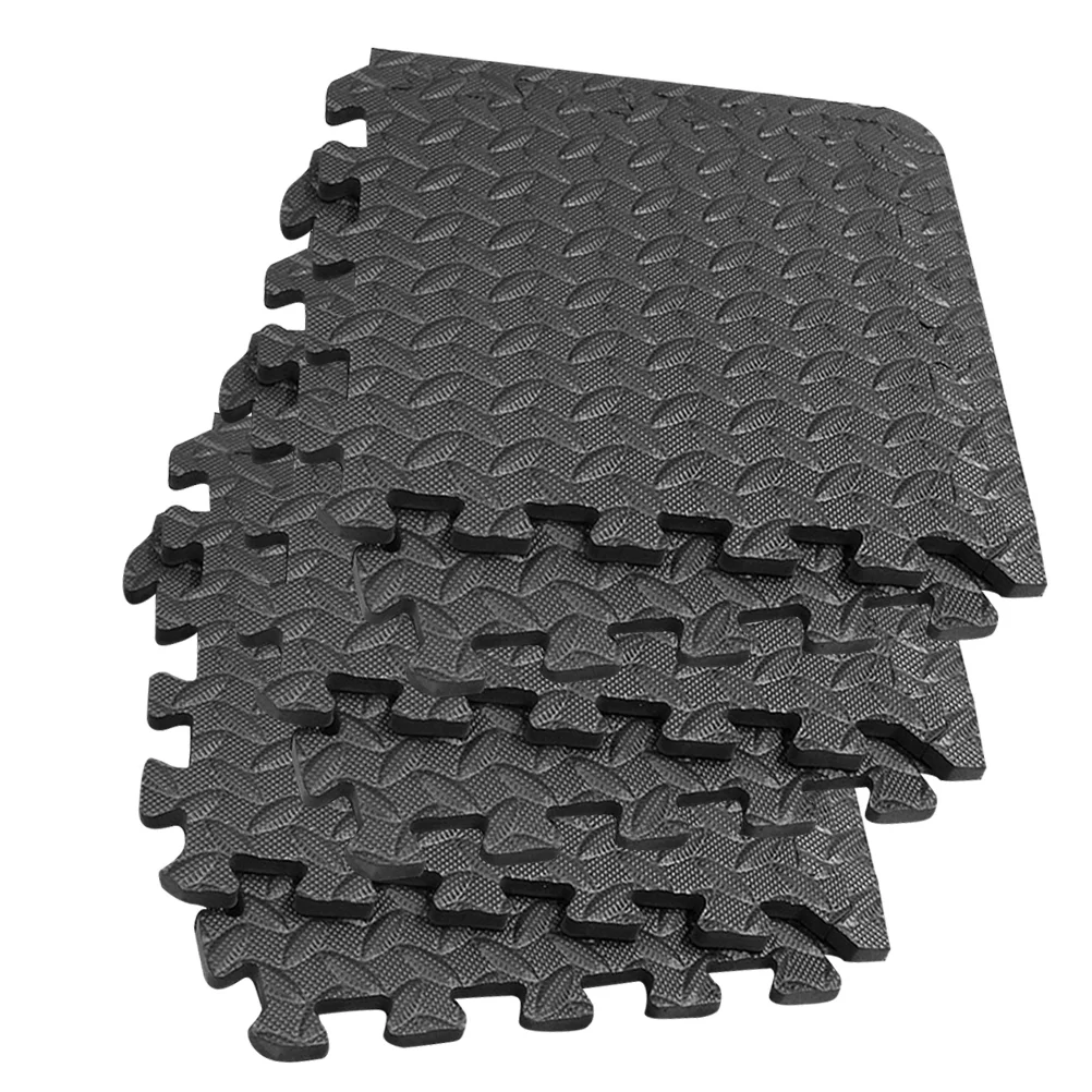 

6pcs Mat Floor Tiles Interlocking Square Leaf Pattern Washable Rug Floor Carpets Puzzle Exercise Mat for Gym Yoga Playroom Black