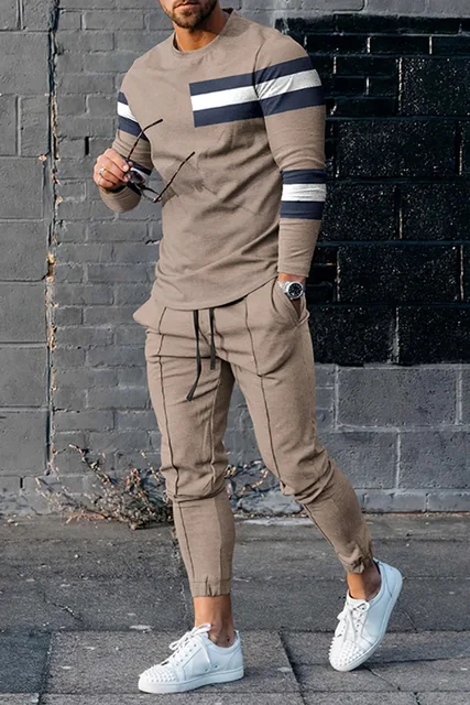 Spring Men's Tracksuit Set 3d Printed Solid Color Jogger Sportswear Casual  Long Sleeves T Shirts+long Pants Suit Men Clothing - Men's Sets - AliExpress