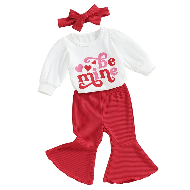 

Newborn Baby Girl Valentine s Outfits Long Sleeve Letters Print Sweatshirt Tops Bell Bottom Pants Spring Clothes