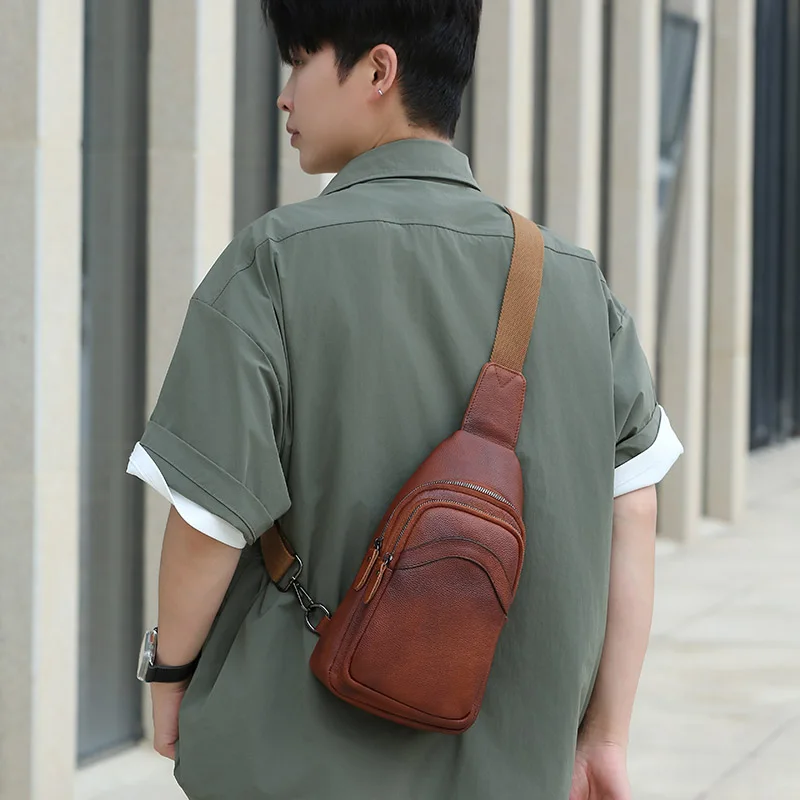 Luxury Designer Mens Genuine Top Grain Leather Chest Bag image 5