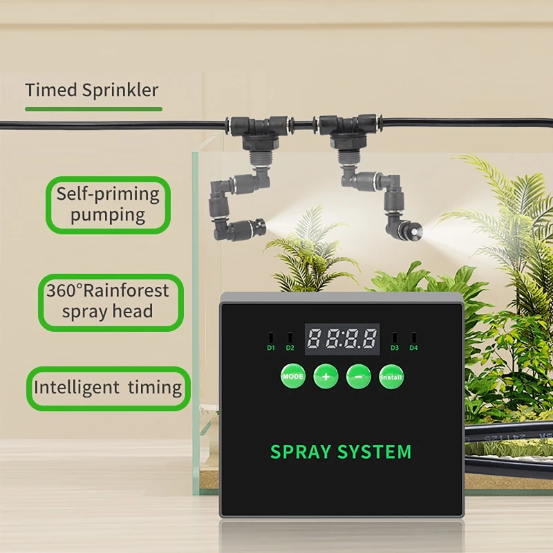 Wasser Pflanze Aquarium Regenwald Aquarium Pflanze Timing Sprayer Reptil Befeuchtung Intelligente Sprayer System Kit EU