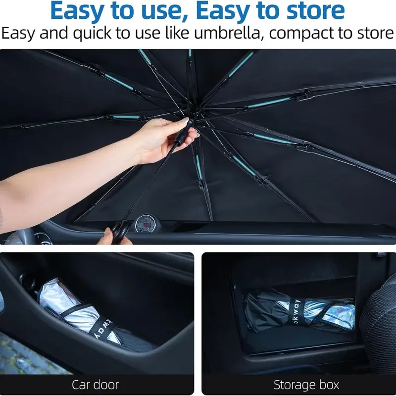Windshield Sun Shade Umbrella, Foldable Car Sunshade with UV Blocking - Protect Car from Sun Rays & Heat Damage Keep Cool 2