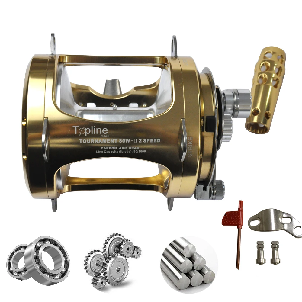 Topline Ocean Boat Big Game Tuna Shark Fishing Reels For Deep Sea Max Drag  45Kg carrete de pesca 2 Speed 80W Trolling Reel - AliExpress