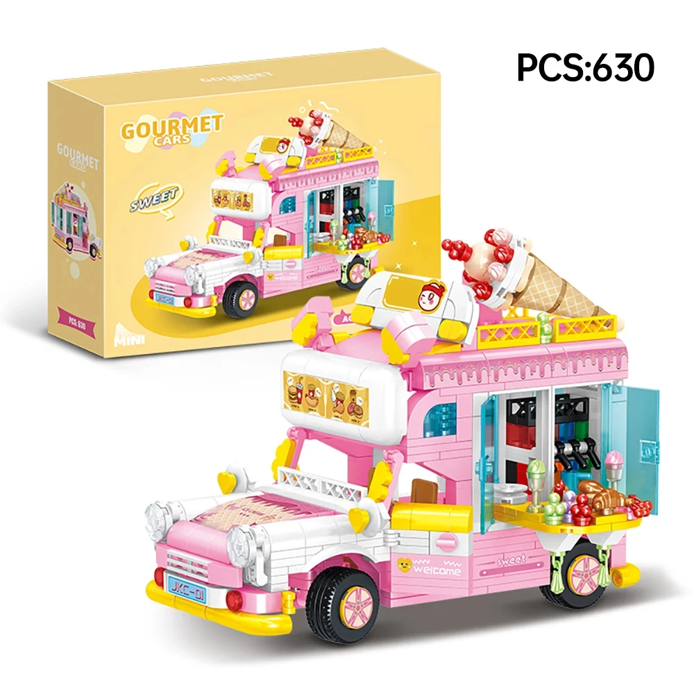 ToylinX 미니 자동차 아이스크림 트럭 모델, 스트리트 뷰 시리즈, 크리스마스 크리스마스 상자 여아용 최고의 선물, 641PCs 빌딩 블록