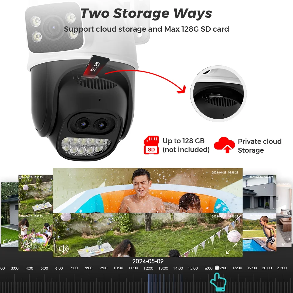12MP 6K PTZ Wifi Camera Dual Lens 8X Digital Zoom AI Human Detection Outdoor 8MP