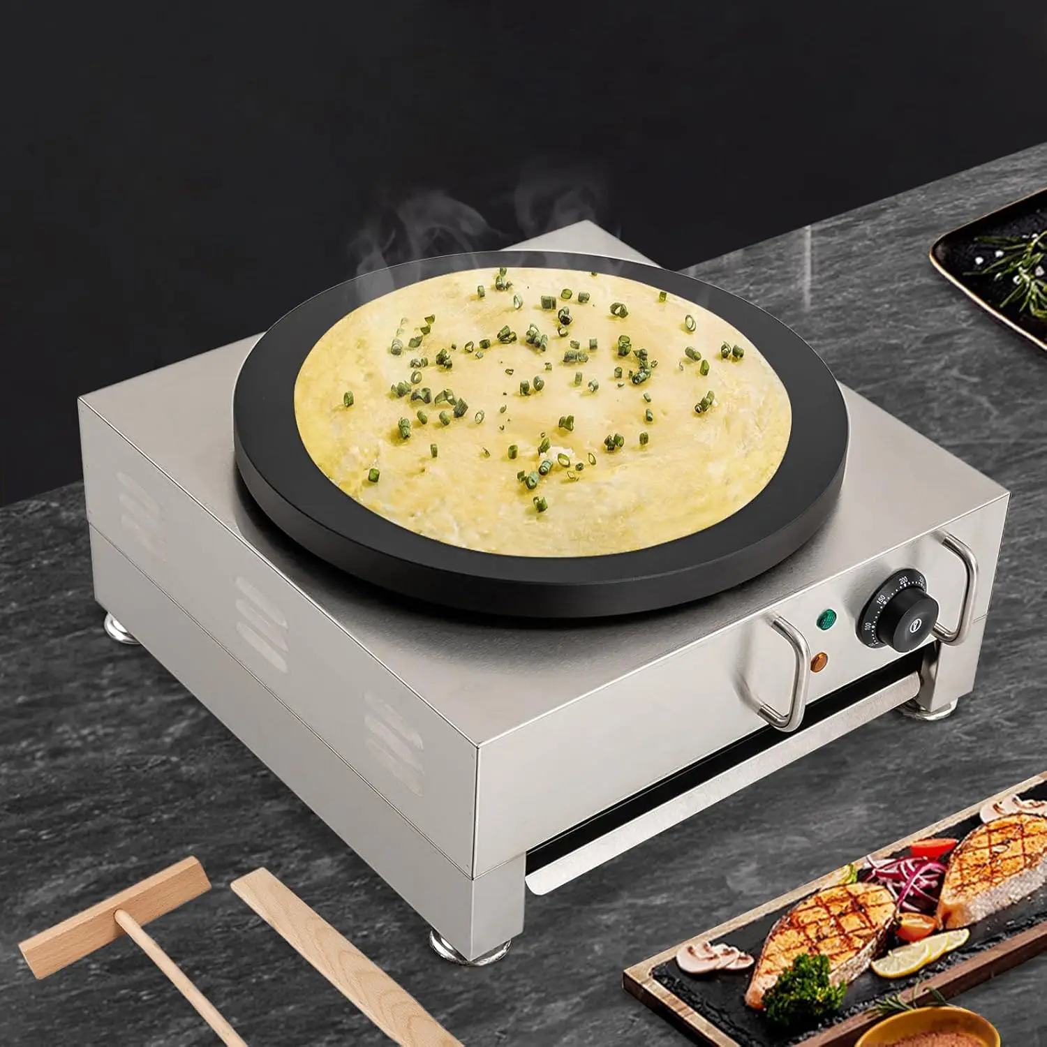 Crepe Maker 16-Inch Pancake Maker Baking Machine Round Crepes Griddle for Restaurants Dessert Stores Snack Bars, Non-stick Coati 2