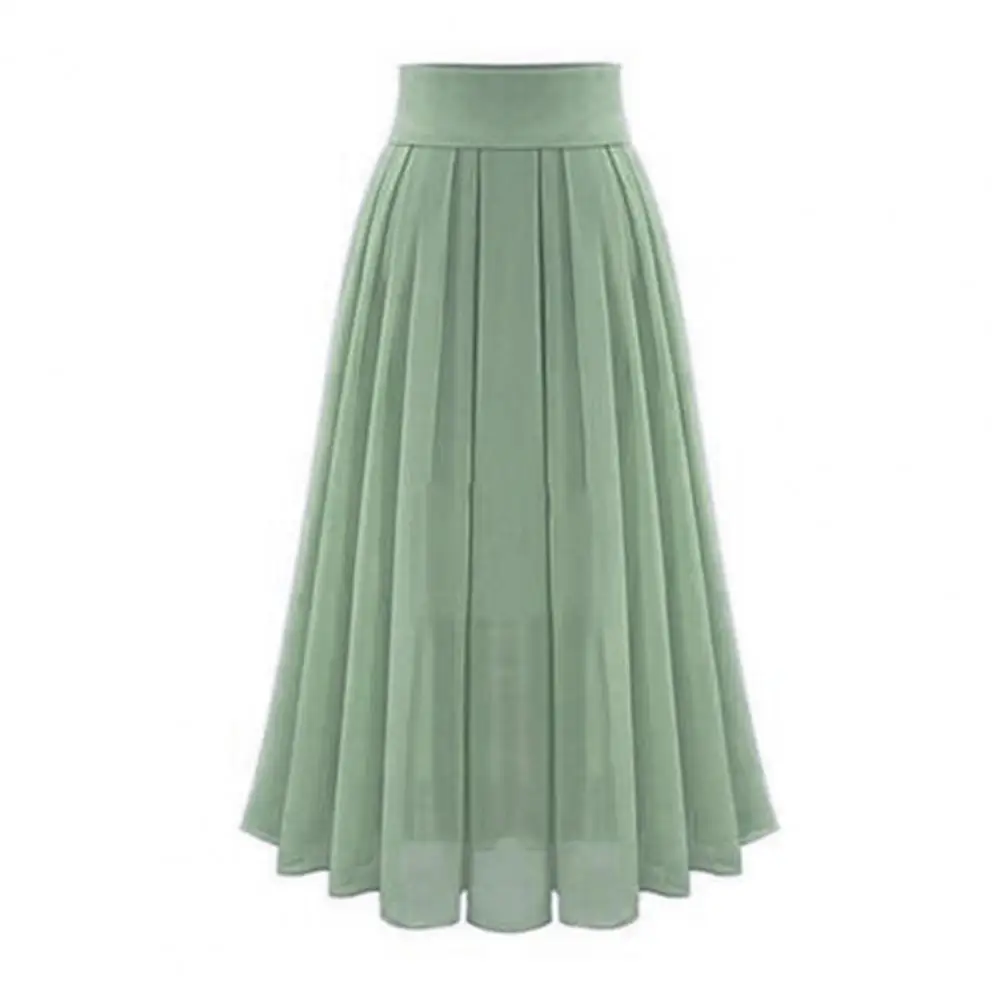 

Women Skirt High Waist Pleated Loose Elastic Waist Double-layered Mid-calf Length Skirt Prom Party