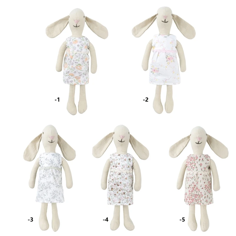 Floral Print Skirt Rabbit Plush Kid Plush Toy for Toddler Accompany Dropship