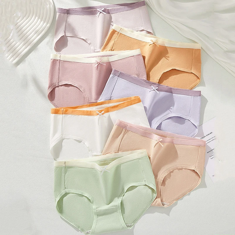 Cheap 7Pcs/Set Cotton Women Sexy Panties Breathable Cute Bow Girls