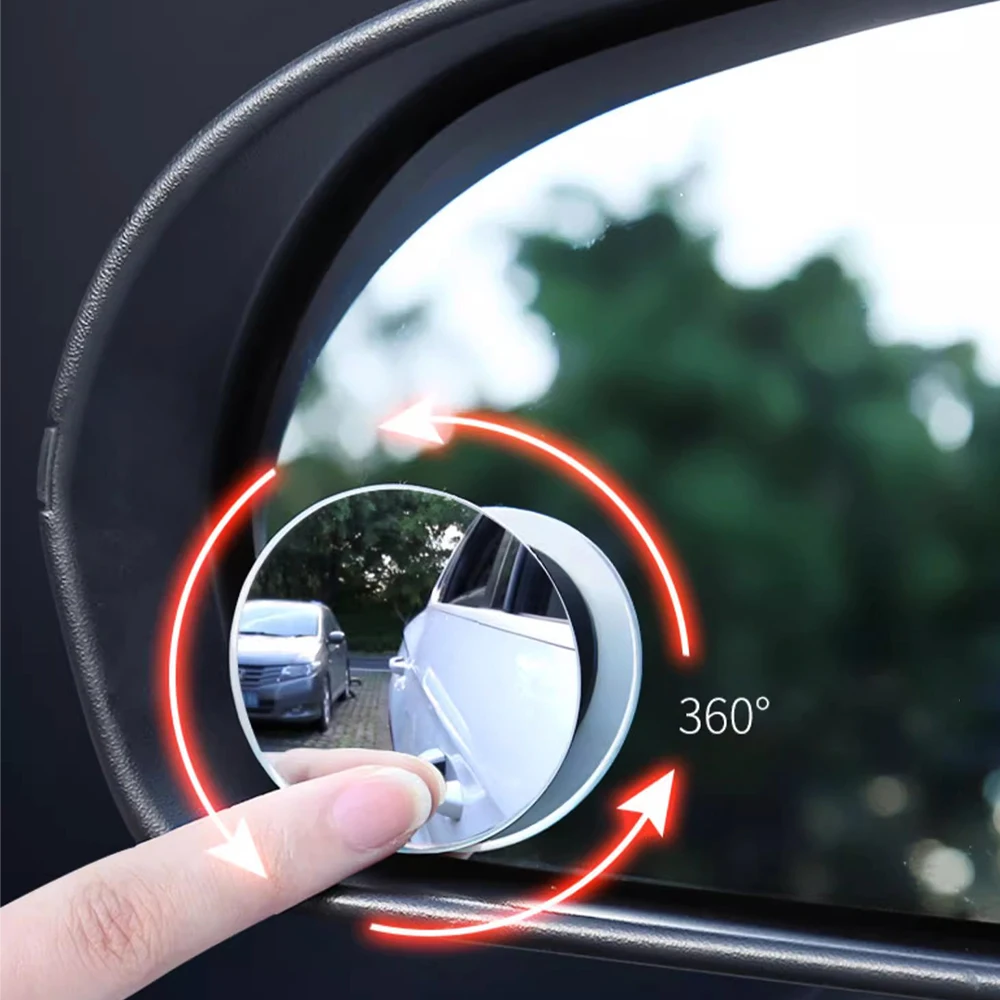 

2Pcs Round Frame Convex Blind Spot Mirror Safety Driving Wide Angle 360 Degree Adjustable Clear Rearview Mirror