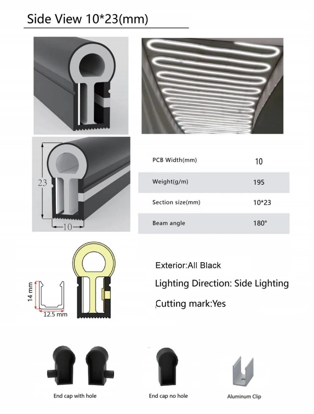 Silikon-Neonschlauch, Silikagel-Abdeckrohr, T1023, Schwarz/Weiß, für 10 mm LED-Streifen, IP67, wasserdicht, für drinnen und draußen, Heimdekoration – Detail 6