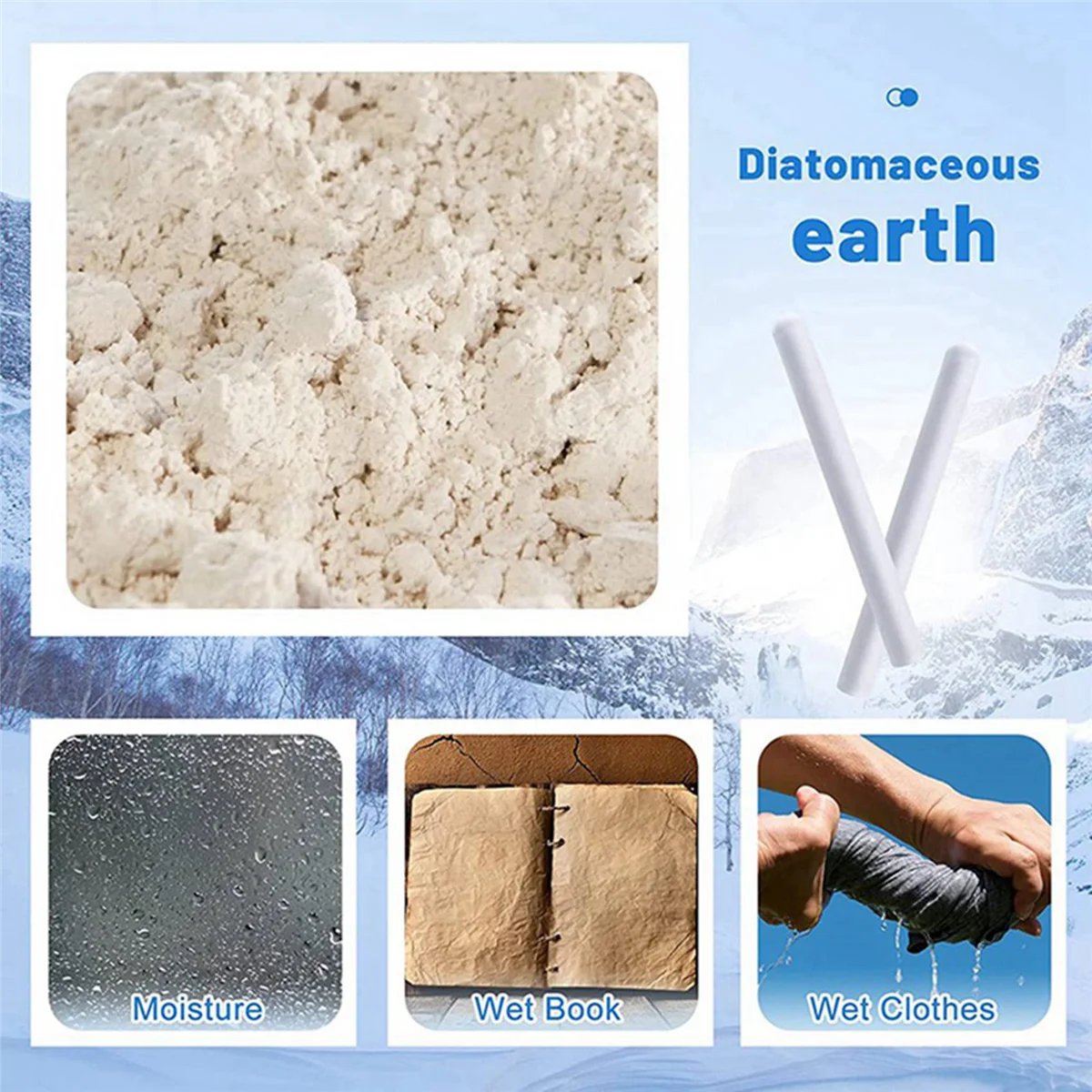 8Pc Drying Rod Stick Diatomite Moisture Absorbing Stick Clean Water Absorption Rod Diatomite Earth Desiccant for Laundry
