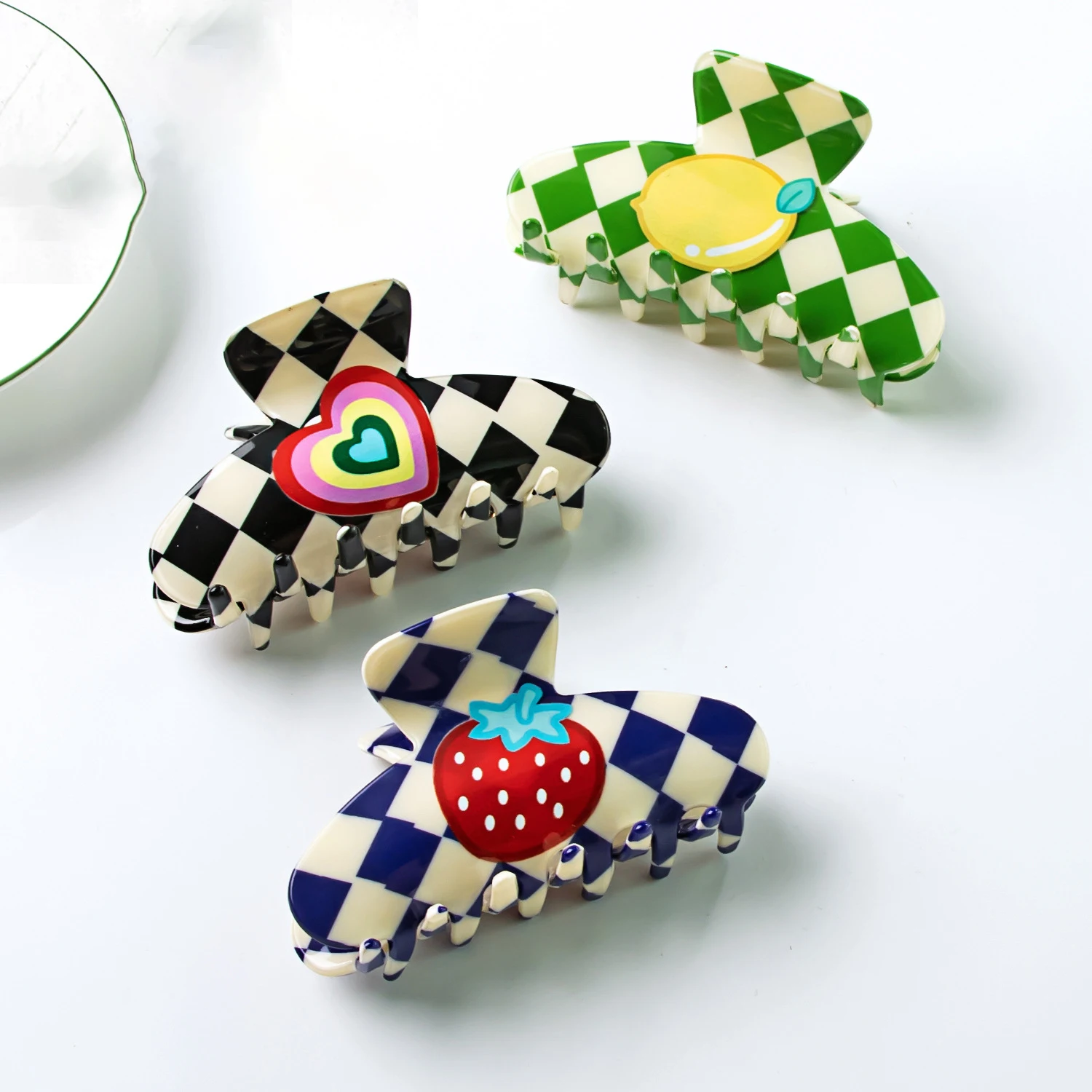 Plaid Cartoon Fruit Hair Claw Clip - Harajuku Retro Style Versatile Accessory