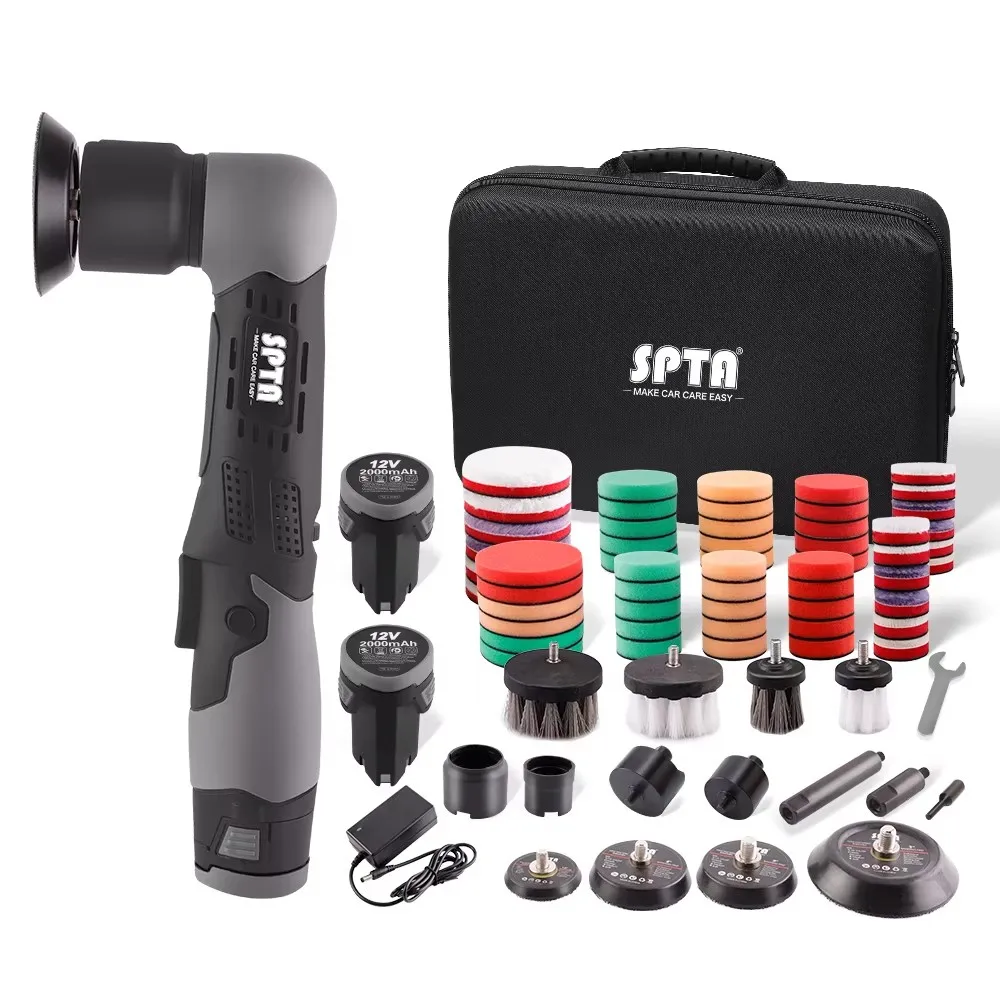 SPTA Cordless Mini Polisher 12V Multi Polisher, Micro Cordless Scratches Killer Car Polisher RO/DA Mini Auto Machine & Pads Set