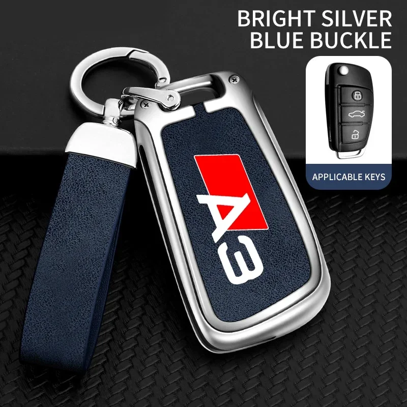 Zinc Alloy Leather Car Key Case Cover with Custom Logo and Keychain Bag