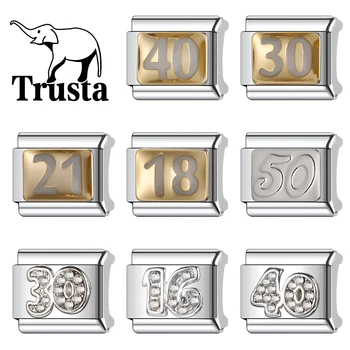 Trusta 2024 New Shiny Zircon Digit Charm Italian Links 9mm Stainless Steel Bracelet for Women DIY Jewelry Wholesale N027 1