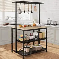 42-Inch Rolling Kitchen Island with Wheels, Microwave Stand & Storage Shelves, 400 LB Capacity Cart in Black & Natural