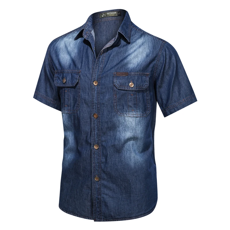 Men's Navy Denim Shirt, Khaki Chinos | Denim shirt men, Denim shirt, Shirts