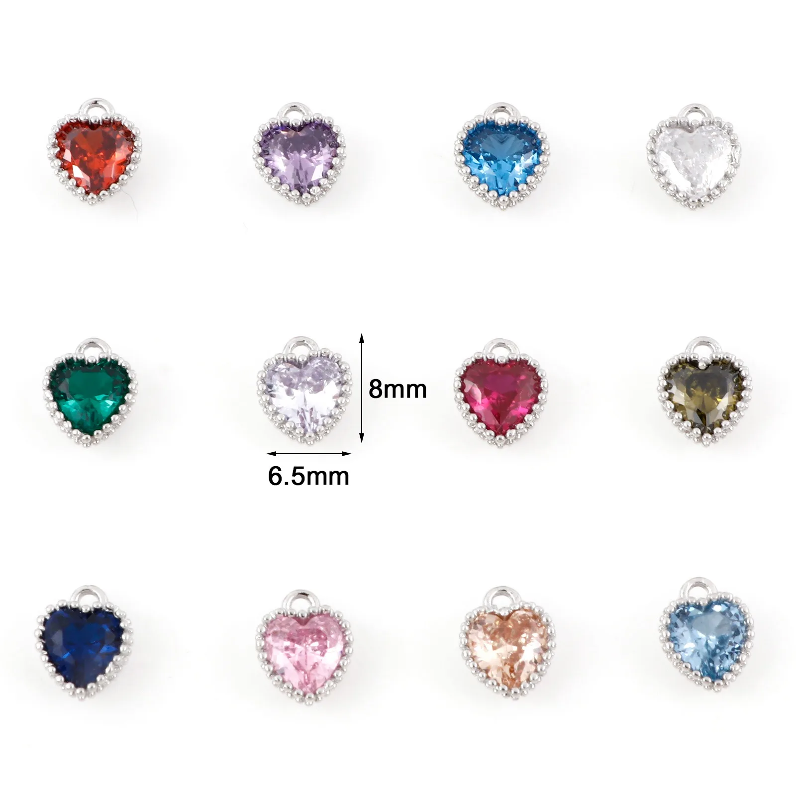 2pcs 12 Farben Herz Geburts stein Charms Silber Farbe Anhänger für Halskette Armband Schmuck machen DIY Strass Perlen 8x6,5mm – Detail 13