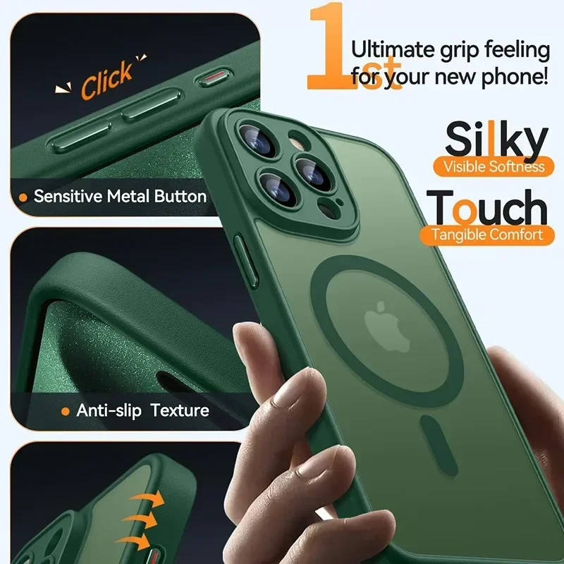 Luxury Frosted Phone Case For iPhone 17 16 15 14 13 12 11 Pro Max Plus 17 Air 16e For Magsafe Matte Transparent Magnetic Cover 4