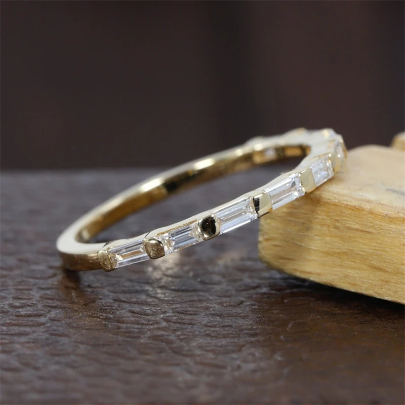 JY Jewelry Lab Diamond Half Eternity Band 18K Yellow Gold 3.0*1.5MM Baguette Matching Ring Gold Ring Wedding Band Ring For Women - Image 4