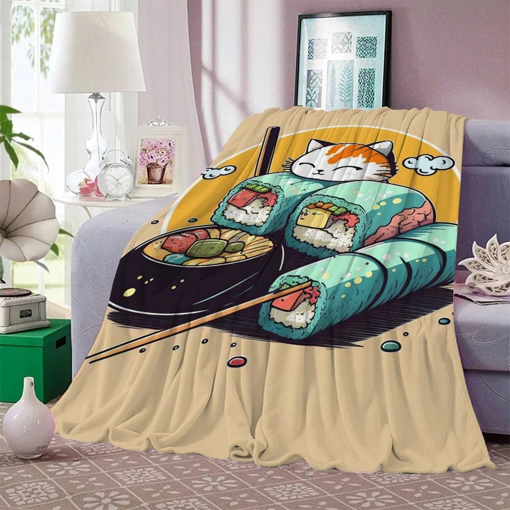 Fluffy Plaid Sushi Cat Character Blanket for Sofas Bed Blankets for Decorative Sofa Designer Throw Blanket King Size Beach Towel 2