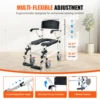 VEVOR Shower Commode Wheelchair with 4 Lockable Wheels Footrests Flip-up Arms 3-Level Adjustable Height 5L Removable Bucket 4