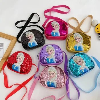 디즈니 어린이 Crossbody 가방 냉동 2 엘사 공주 스팽글 핸드백 다기능 PU 가죽 핸드백 Kdis 선물