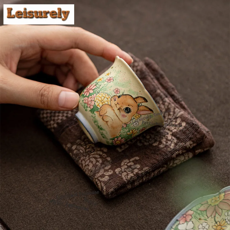 50ML Caramel Glaze Rabbit Flower Mouth Teacup Zen Tea Bowl Tea Cup Set Tea-tasting Meditation Cup Jianzhan Master Cups Tea Set