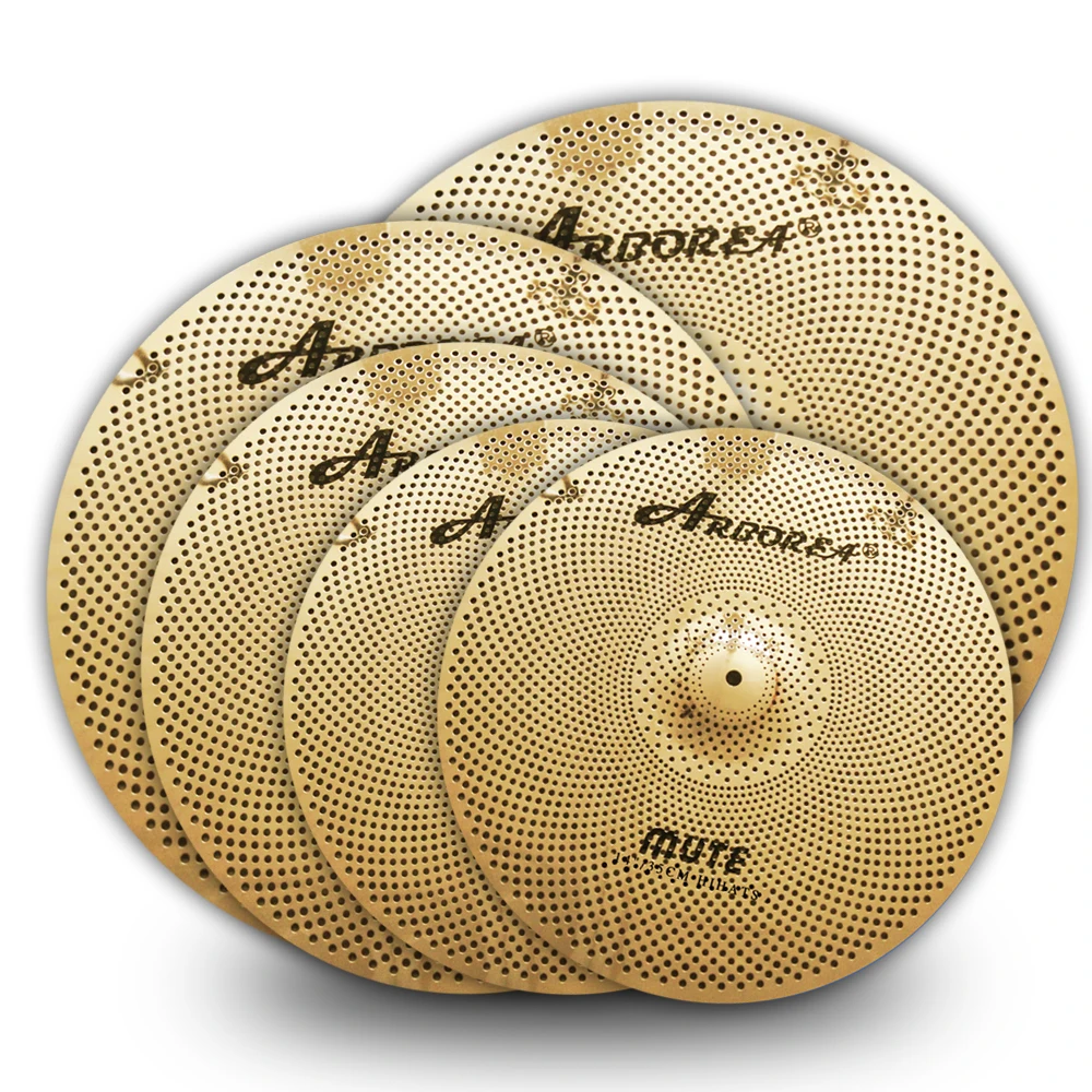 Drum cymbal kit Arborea alloy golden silent mute cymbal set 5 PCS 14''hihat+16''crash+18''crash+20''ride with free cymbal bag