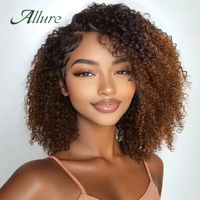 Perruques brésiliennes Jerry Curly en cheveux humains pour femmes, couleur brun foncé, cheveux courts bouclés, perruque sans colle, perruques afro crépues Allure 1