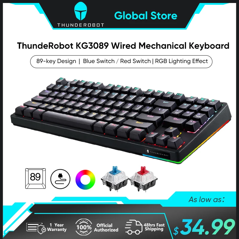 Teclado Mecânico com Fio 89 Teclas Interruptor Vermelho Interruptor Azul Rgb Gaming Teclados para Gamer Thunderobot-kg3089