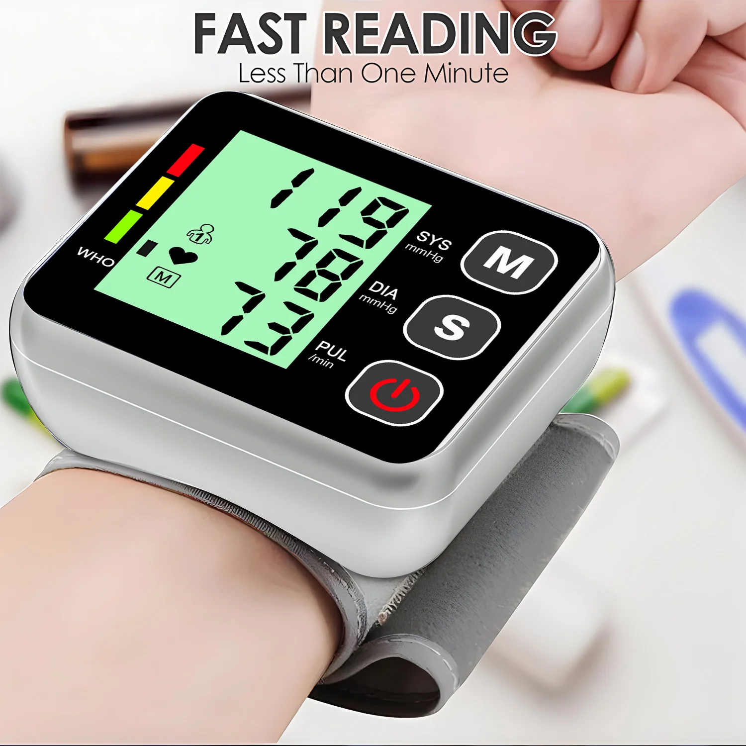 Blood Pressure Monitor Portable Wrist lcd Automatic Digital Sphygmomanometer Heart Rate Pulse Tonometer