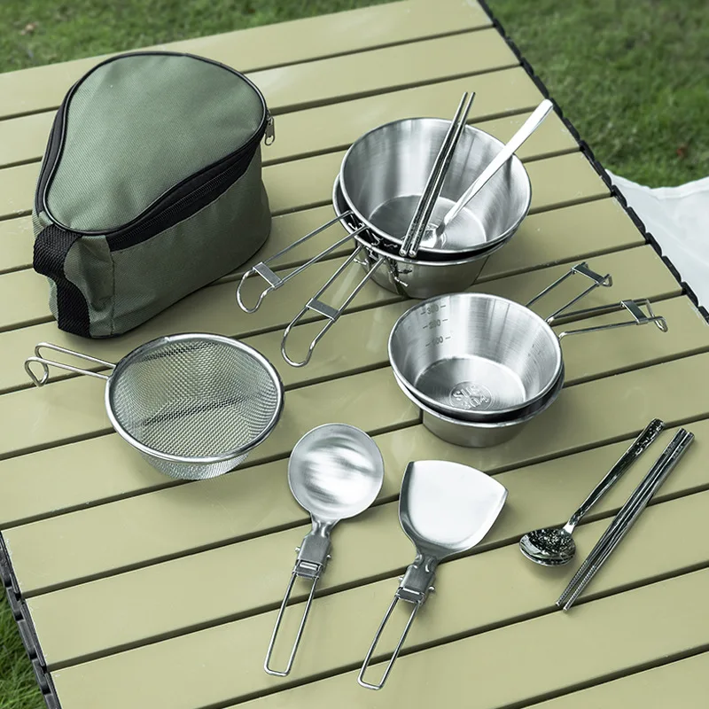 

Outdoor camping set 304 stainless steel snow bowl portable picnic mountaineering snow cup folding camping tableware