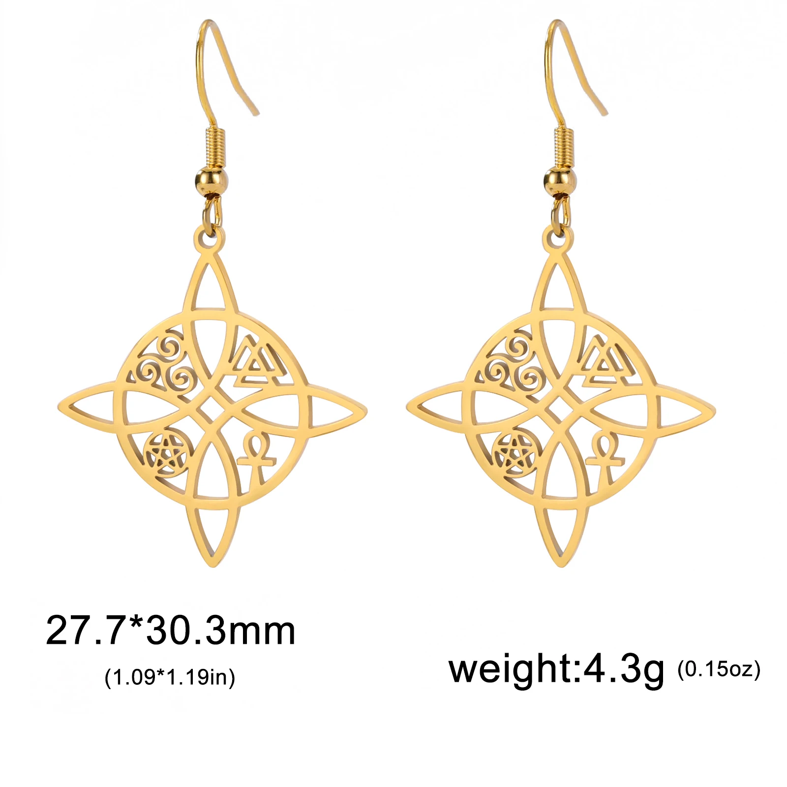 Skyrim Witch Knot Drop Earrings Stainless Steel Valknut Triskelion Ankh Cross Pentacle Amulet Jewelry Birthday Gift
