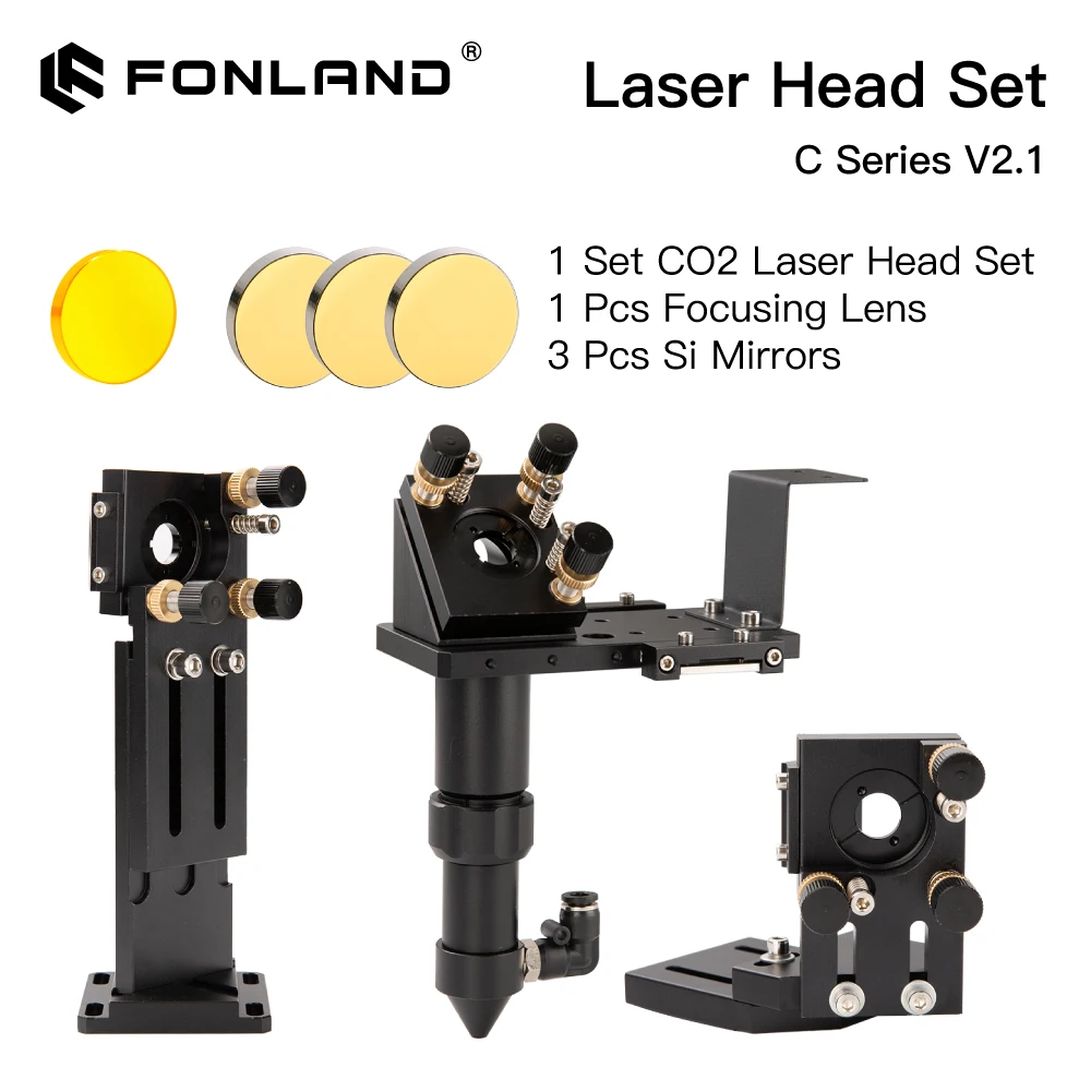 

Fonland CO2 Laser Head Set Dia.18mm FL38.1&Dia.20 FL50.8/63.5/101.6mmZnSe Focus Lens Dia.25m Mirror for Laser Engraving Machine