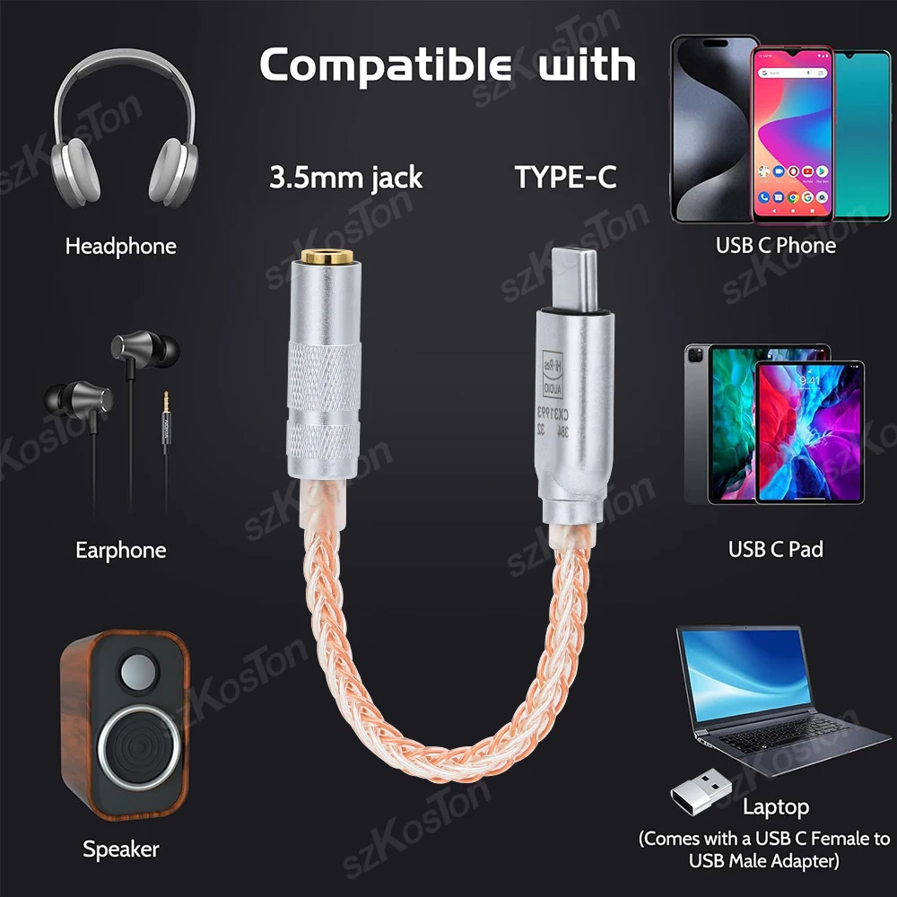 CX31993 DAC HiFi-Kopfhörerverstärker Typ C auf 3,5 mm Adapter 32b/384kHz Audio-Decoder IEM AMP für iPhone15 Samsung Konverter – Detail 6