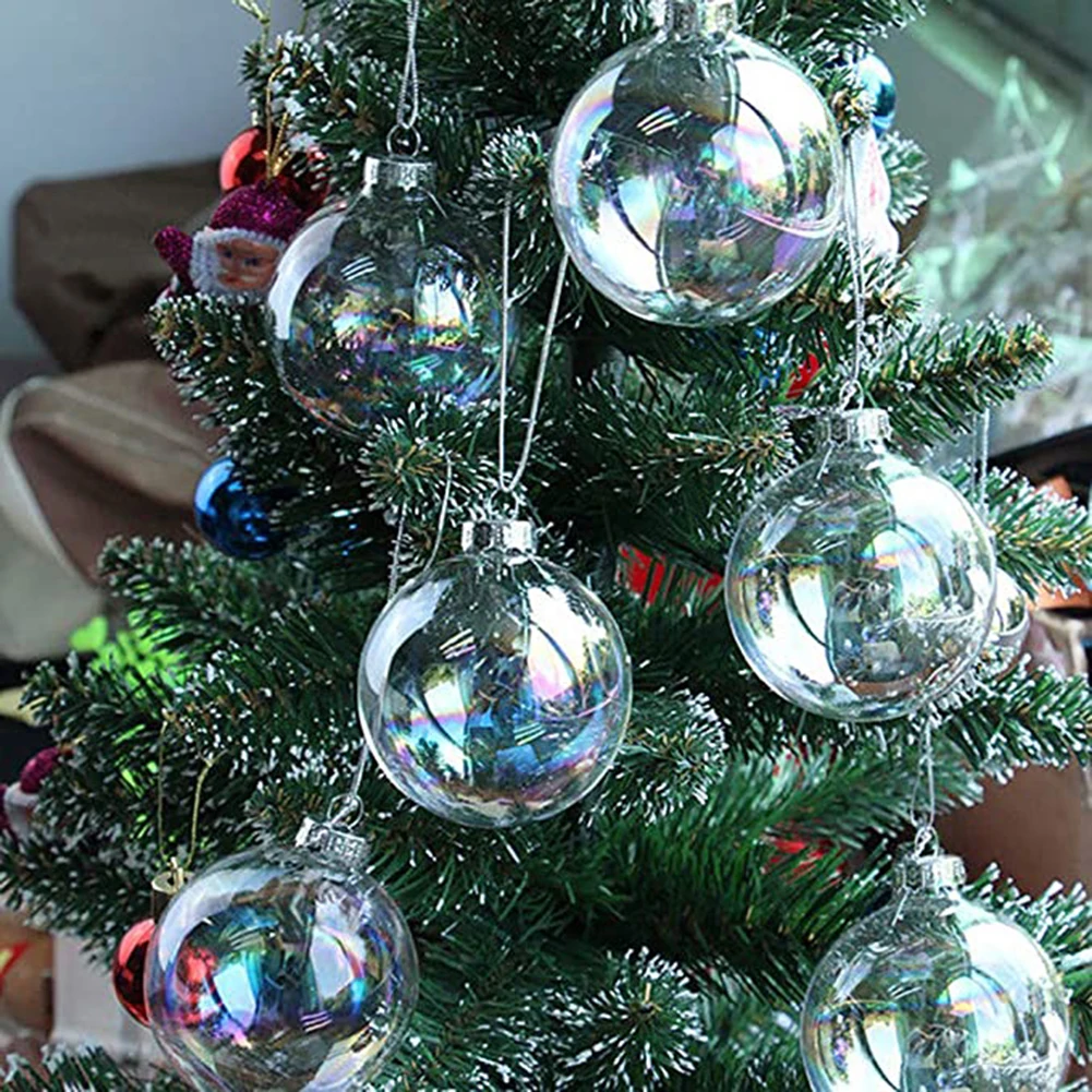 

Прозрачный шар, украшение для рождественской елки своими руками, 12 штук, прозрачные пластиковые шарики с серебряным шнуром, переливающиеся стеклянные шарики