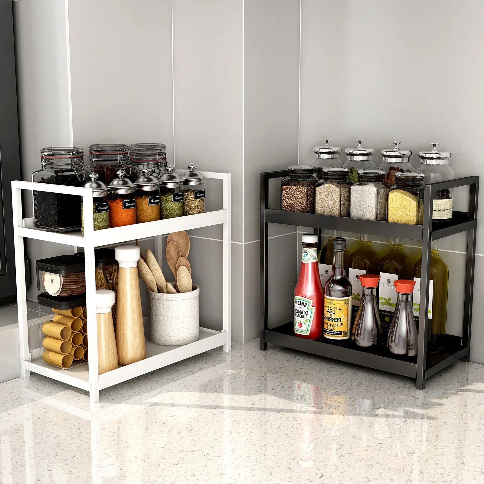 

2 Tier Metal Spice Rack,Countertop Storage Holder for Seasoning Boxes,Bottles,Kitchen Items Accessories Tools Organizer Shelf