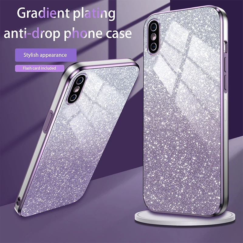 Bling Luxury Electroplate Glitter Shockproof Phone Case with Soft Bumper and Clear Back Cover