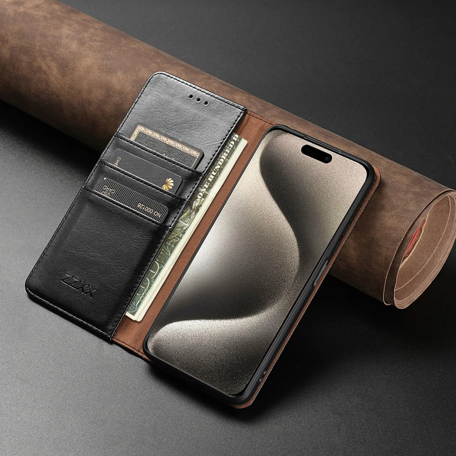 Wallet Skin Friendly Card Slot Magnetic Flip Leather Case For iPhone 17 Pro Max Air 16e 16 15 14 Plus 13 12 11 XR Card Holder