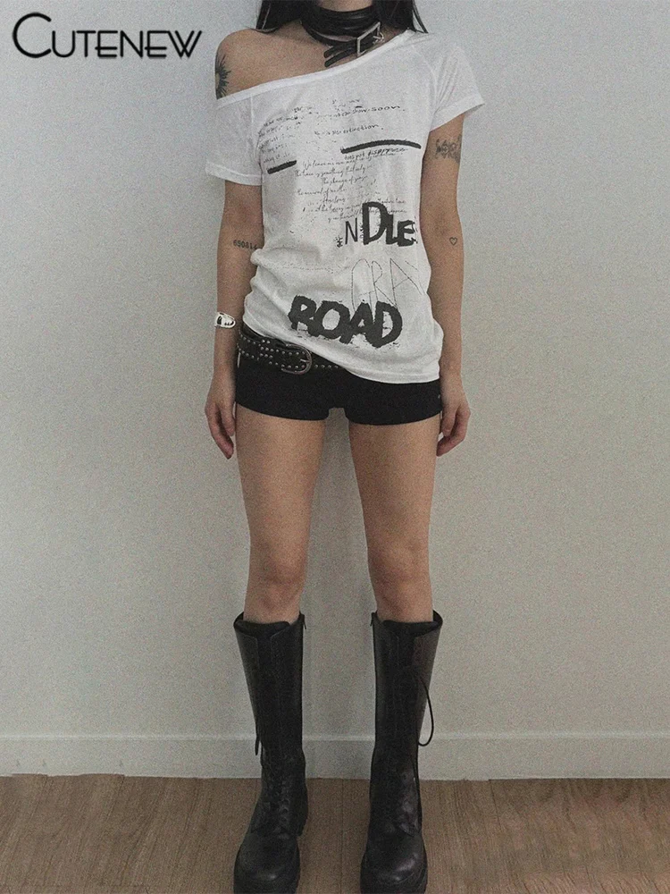 Camisetas de moda para mujer, con estampado de letras irregulares, clásicas de verano, de manga corta, básicas, para mujer, estilo urbano salvaje a juego.