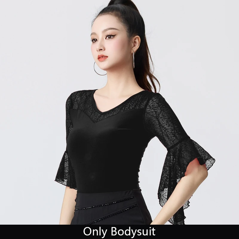 3 色赤社交ダンストップ標準モダンダンストップ女性レースダンス