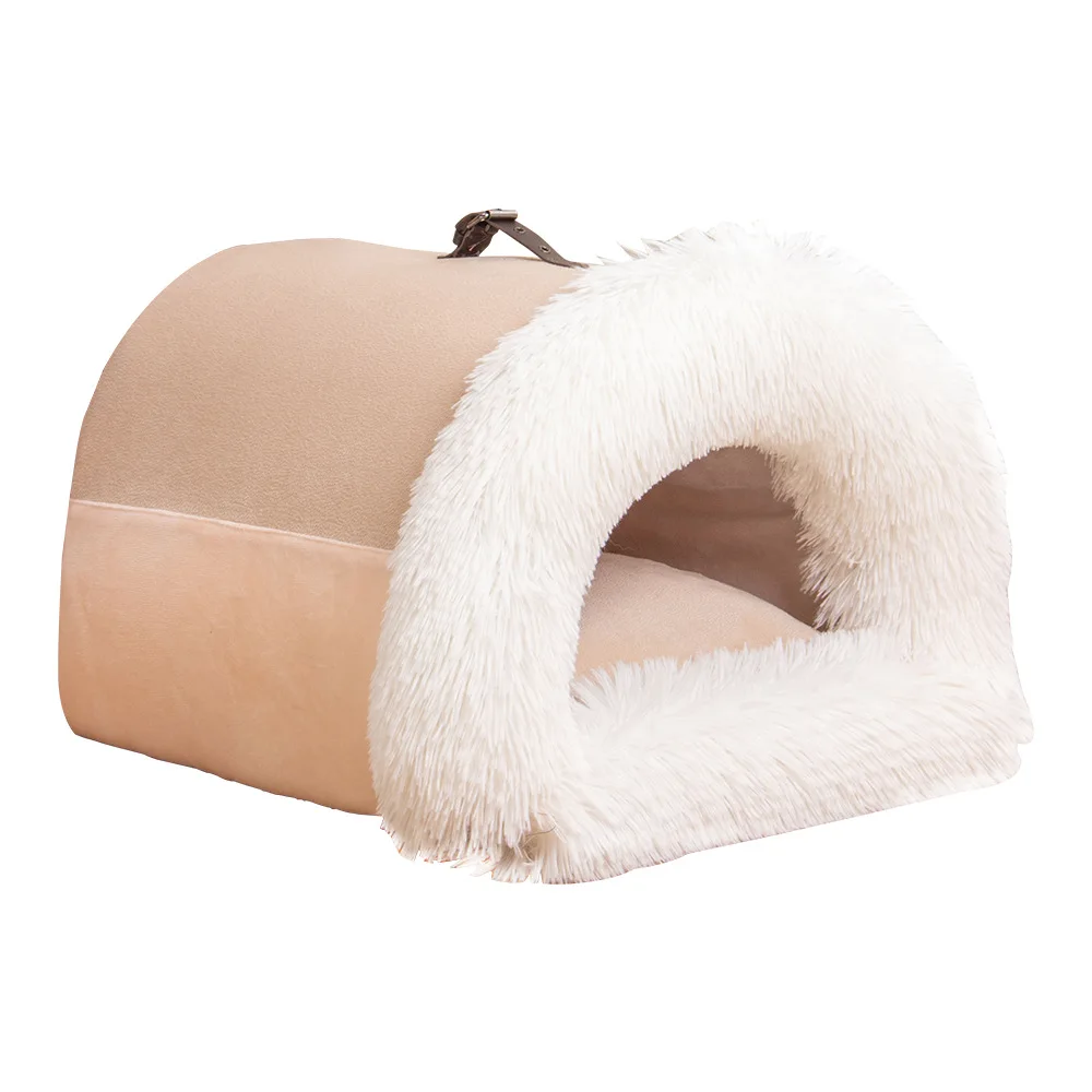 2024 Portable Dog Beds Long Plush Cat Nest Winter Dog House for Small Dogs Kitten Bed Antiskid Dog Nest Cat Keep Warm Bed