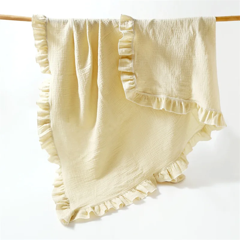 New baby solid colored gauze blanket, children's blanket, folded edge, baby bath towel, scarf, blanket, slim, breathable 2